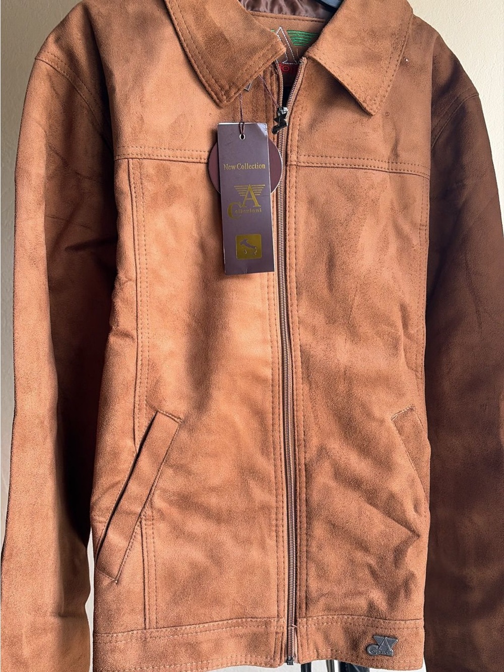 Men's Chestnut Suede-Look Zip Shirt Jacket by